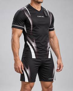 CLAW INTL Conjunto de Camiseta de Fútbol Negra para Hombre, Cuello en V, Manga Corta, Sublimación, Poliéster, Absorbe la Humedad - Product Image 3