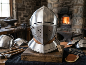 Casco de Caballero Medieval Armet, Hecho a Mano, Plateado, de Acero Pulido, Personalizable para Reenactment, Cosplay y Coleccionistas - Product Image 2