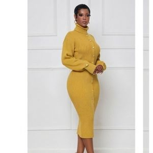 Women's Gold Sweater <b>Dress</b> Elegant Knitted Long Sleeve Pullover <b>Dress</b> Comfortable Casual Winter Fashion Outfit Custom Wholesale - Product Image 1