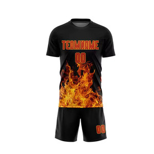 Custom Men's <b>Soccer</b> Jersey Black Flame Print Sublimated 100% Polyester Short Sleeve Quick Dry Regular Fit Adult Uniform - Product Image 2