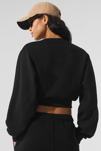 Sweat-shirt court tendance pour femme en coton imprimé à manches longues, col rond et épaules tombantes - Product Image 3