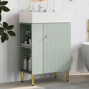 Mobile bagno verde da 21,6 pollici con lavabo singolo in ceramica e mobiletto contenitore laterale sinistro - Product Image 1