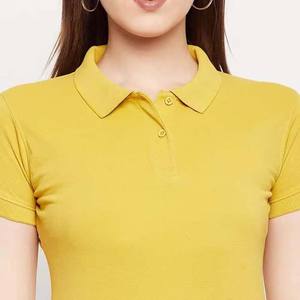 เสื้อโปโลแขนสั้นสีเหลืองสำหรับผู้หญิง สีพื้น ดีไซน์กระดุมแบบลำลอง ทรงปกติ - Product Image 5