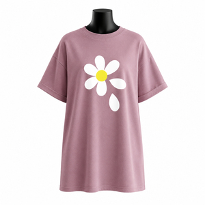 Women's Oversized <b>Pink</b> Crew Neck <b>Crop</b> <b>Top</b> Short Sleeve 100% Cotton Loose Fit Casual All Seasons Customized Logo Quick Dry - Product Image 1