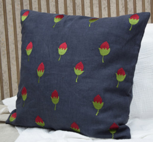 <b>Navy</b> <b>Blue</b> Linen Embroidered Red Flower Cushion Cover Decorative <b>Throw</b> Pillow Case Floral <b>Sofa</b> Bedroom Home Decor Manufacturer - Product Image 4