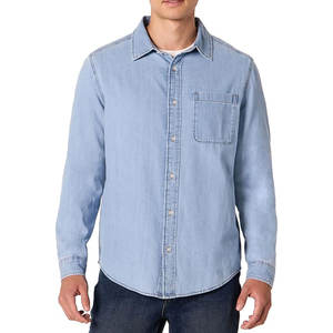Chemise en jean classique pour homme, coupe droite, pour un usage décontracté, manches longues, style boutonné avec poche poitrine et détails à double couture - Product Image 1