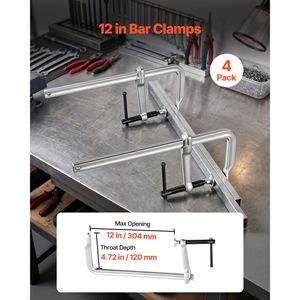 Serres à barre pour le travail du bois, lot de 4, ouverture de 12 po, profondeur de gorge de 4,72 po, limite de charge de 1200 lb, acier robuste forgé - Product Image 2