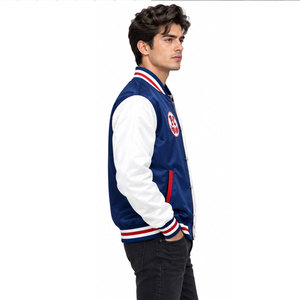 Veste universitaire bleue et blanche pour homme avec logo PC brodé 93, col rabattu, style preppy, coupe régulière, matière polyester - Product Image 5