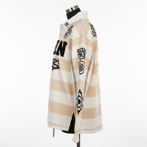 Camiseta de Rugby para Mujer, 280 GSM, Algodón, Color Beige Crema, con Paneles a Rayas, Estampado, Bordado, Logotipo Personalizado - Product Image 3