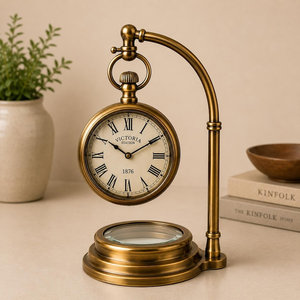 Classic Victorian Brass Pocket Watch <b>Desk</b> <b>Clock</b> | Antique Round Timepiece for Home Office | Retro Decorative Tabletop <b>Clock</b> - Product Image 1