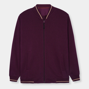 Chaquetas de Forro Polar Tejido para Hombre, Color Morado, con Cierre de Cremallera, Color Sólido, Estilo Casual para Otoño, Corte Regular, Cuello Camisero - Product Image 1
