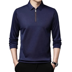 Polo de Punto de Manga Larga Color Borgoña para Hombre, Corte Regular, Estilo Casual, Color Sólido, Cuello con Cierre Frontal - Product Image 3