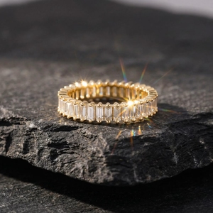 Anillos de Eternidad de Moissanita al por Mayor, Color D, VVS, Cultivados en Laboratorio, Plata 925, Oro 14K, Fabricante de Joyería Fina en India, OEM - Product Image 1