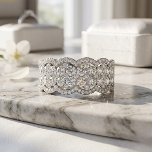 2.00CTW Lab Grown Round Brilliant Cut Cluster Set Double Row Gold Plated for Certified Women's <b>Statement</b> <b>Ring</b> - Product Image 2