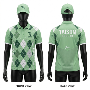 Polo de golf pour homme en polyester tricoté 185 GSM, respirant et doux, vert, avec empiècements latéraux contrastants, broderie personnalisée, thermocollée - Product Image 2