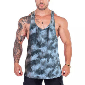 Camiseta sin mangas de punto con cuello redondo y estampado tie-dye para hombre, con logo personalizado, transpirable, informal, azul, rosa, morado. - Product Image 3