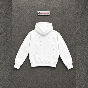 WHITE OVERSIZED ZIP UP HOODIE OVERSIZED CASUAL Casual Cotton French Terry Star Flame Design Pocket Front SOFT FLEECE PREMIUM EVE - Product Image 6