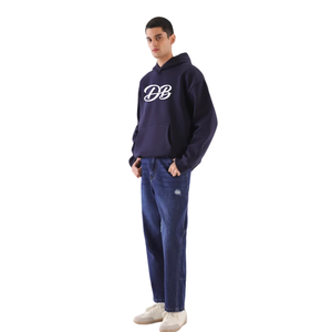 Sudadera con Capucha Oversize Azul Marino Personalizada con Logo para Mujer, de Forro Polar Grueso, Estilo Streetwear con Hombros Caídos, Venta al por Mayor - Product Image 2
