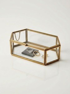 Exclusive EXOTIC INDIAN ART Gold Metal <b>Glass</b> Decorative Organizer Premium Jewelry Storage <b>Box</b> Transparent <b>Trinket</b> Display Case - Product Image 3