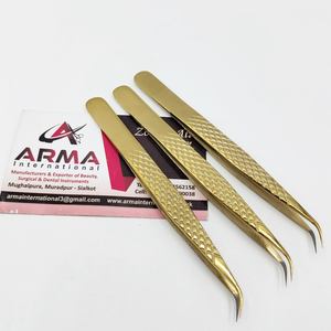 Pince à épiler professionnelle semi-courbée en acier inoxydable pour extensions de cils, précision anti-magnétique, poignée diamantée en or plasma, pointe lisse - Product Image 6