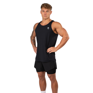 เสื้อกล้ามผู้ชายสีดำแบบ Racerback น้ำหนักเบาพิเศษ สำหรับออกกำลังกาย วิ่ง ฟิตเนส เทรนนิ่ง เสื้อกีฬาแบบ OEM ขายส่ง - Product Image 3