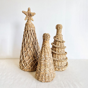 Set of handmade sea grass christmas tree natural seagrass cone trees holiday decoration supplies - Product Image 5