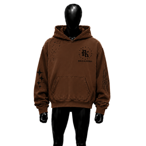 Sweat à capuche oversize marron en coton pour homme, style streetwear, en molleton bouclette, avec logo imprimé, poche avant, manches classiques, tissu durable, style épais - Product Image 1