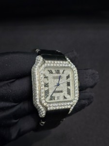 Luxury Men's Hip Hop Iced Stainless Steel Analog <b>Watch</b> VVS Moissanite Diamond Black <b>Rubber</b> Silver Custom Wristwatch Full Pave - Product Image 3