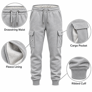 Pantalones Deportivos Grises para Hombre, Cintura Elástica con Cordón, Múltiples Bolsillos, Estilo Jogger Informal, Ropa de Otoño - Product Image 6
