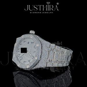 Montres analogiques de luxe en acier inoxydable avec chiffres arabes blancs, mouvement automatique, 20 mm, Hiphop, Moissanite VVS, étanches, diamants - Product Image 3