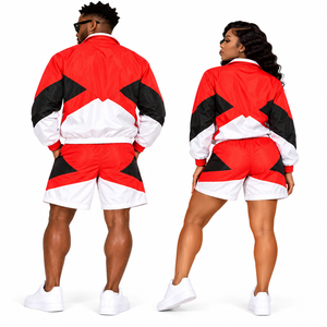 Conjunto Deportivo Unisex, Chaqueta con Cierre de Cremallera y Pantalones Cortos, Diseño Color Block Rojo, Blanco y Negro, Secado Rápido, Ropa Deportiva para Primavera - Product Image 3