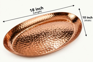 Handcrafted Copper Round Tray Rustic Decorative Tabletop Accent Single-Piece Package for Home Hotel Restaurant Décor - Product Image 4