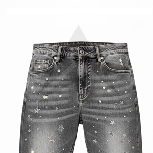 Rhinestone Denim Shorts <b>Mens</b> Cotton Jean Shorts Crystal <b>Studded</b> Streetwear Fashion Process Impex - Product Image 3