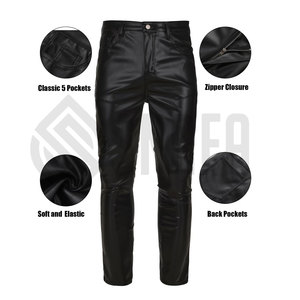Outdoor Solid Color Leather Pants Casual Wear Men's Leather Pants Hot Selling Leather Pant Made Leather Pants - Product Image 6