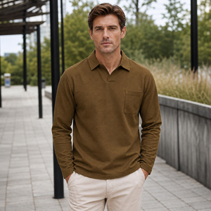 New <b>Men's</b> <b>Grandad</b> <b>Shirt</b> Long Sleeve -Neck Slim Fit Golf <b>Shirts</b> Solid 100% Cotton Terry Breathable Casual Outdoor - Product Image 5