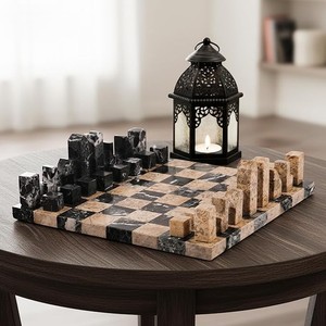 Échiquier en marbre esthétique de luxe, échiquier en pierre fait main, jeu de stratégie décoratif moderne pour la maison ou le bureau - Product Image 3