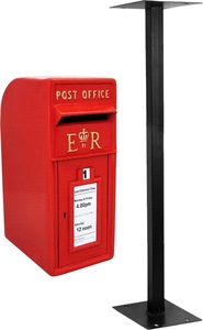 Vintage Red Metal <b>Post</b> <b>Box</b> with 1M Floor Stand Lockable Key Access Front Opening Waterproof & Rustproof Outdoor Mail Collection - Product Image 2
