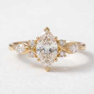 Bague romantique en or massif 14 carats avec diamant de laboratoire taille marquise 1,01 carat, bijou de fête, cadeau pour mariage - Product Image 1