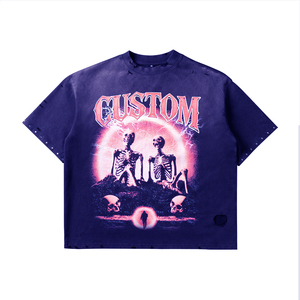 T-shirt vintage pour homme, effet délavé, avec strass, impression graphique personnalisée, coton lourd, coupe oversize, effet usé. - Product Image 6