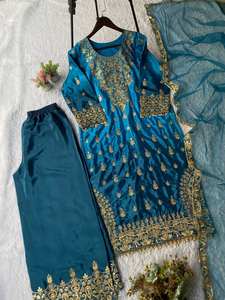 Ensemble haut, pantalon et dupatta de créateur, parmi les plus vendus, pour les mariages et les festivals, disponible à un prix abordable en provenance d'Inde. - Product Image 3
