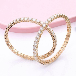 Luxury Moissanite Tennis <b>Bangle</b> Bracelet <b>Set</b> Gold Finish Round Cut Sparkling Elegant Stackable Jewelry Women - Product Image 1