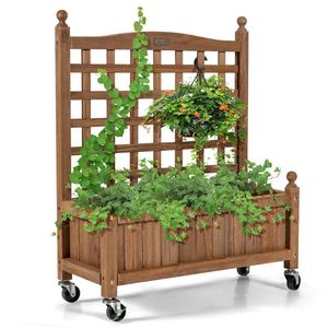 Bac à légumes surélevé en bois de 32 pouces avec treillis pour plantes grimpantes - Product Image 1