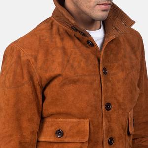 Veste en daim vintage pour homme, couleur tabac, boutonnée, style bomber, coupe slim, veste Harrington décontractée en daim - Product Image 5