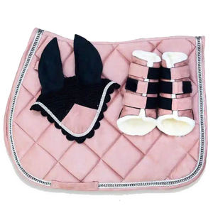 Nouvelle conception de tapis de selle pour cheval avec strass, masque d'oreille et bottes assorties, ensemble personnalisable avec logo et couleur, vente en gros pour l'équitation - Product Image 5