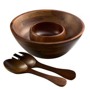 Tazón para Servir Ensaladas Moderno de Madera de Teca Natural Ha Le, Pulido a Mano, Ligero, Duradero, Apto para Lavavajillas, No Tóxico, para el Hogar - Product Image 1