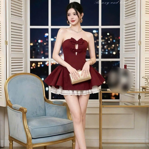 Women's <b>silk</b> cotton trend hot <b>Dresses</b> Natural Waist Slim Fit Strapless Chiffon Casual Washable Factory Price Customized - Product Image 1