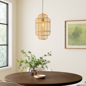 Pendentif en cage à 1 lumière en bambou et bois - Product Image 2