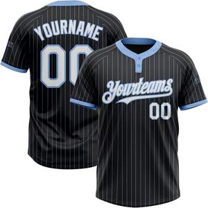 Maillots de baseball pour jeunes à rayures, personnalisables, à manches courtes, avec deux boutons, nom et numéro personnalisés brodés - Product Image 1