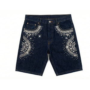 Jean décontracté pour homme, style streetwear, coupe droite ample, délavé vintage, effet usé, avec strass, en denim, anti-plis, fermeture éclair - Product Image 3
