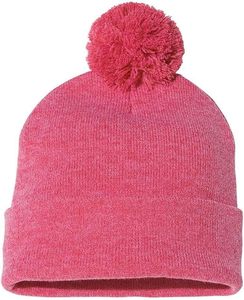 Gorro de punto rosa con pompón para mujer, gorro cálido de invierno de color sólido, gorro acrílico hecho a mano, estilo informal, talla adulta - Product Image 4